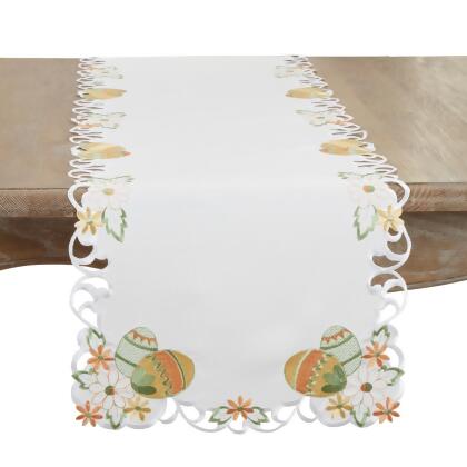 Saro Lifestyle 7050.W1690B 16 x 90 in. Embroidered Easter Eggcellent Table Runner, White