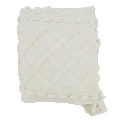 Saro Lifestyle TH318.W5060B 50 x 60 in. Chic Tufted Throw with Tassels, White 