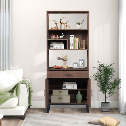 Direct Wicker UBS-WF313928AAW Modern Open Bookshelf with Doors,Wooden Tall Bookshelf 