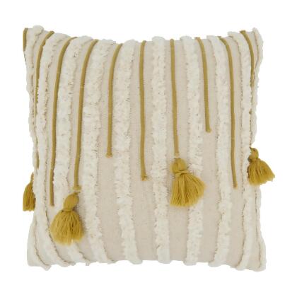 Saro Lifestyle 2324.N20SD 20 in. Artisanal Tassel & Tufted Down Filled Throw Pillow, Natural 
