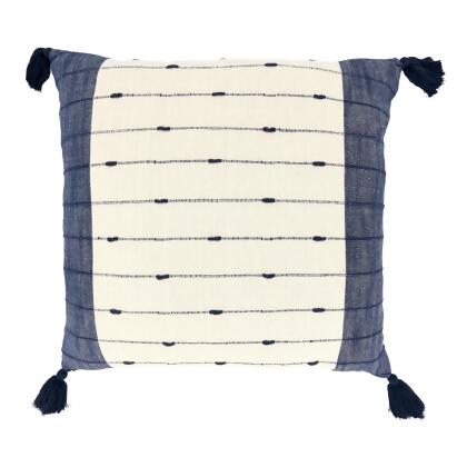 Saro Lifestyle 5301.NB20SD 12 x 22 in. Tassel Trim Stripe Down Filled Throw Pillow, Navy Blue 