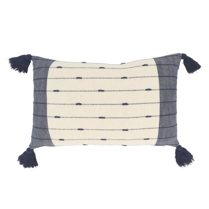 Saro Lifestyle 5301.NB1220BD 12 x 22 in. Tassel Trim Stripe Down Filled Throw Pillow, Navy Blue 