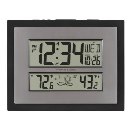 La Crosse Technology 512-65937-INT Atomic Digital Wall Clock with Temperature & Forecast in Black/Silver 