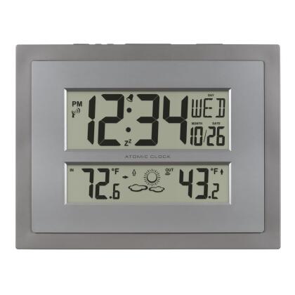 La Crosse Technology 512-85937-INT Atomic Digital Wall Clock with Temperature & Forecast in Gray/Silver 