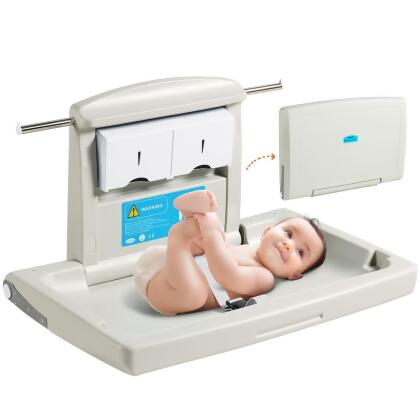 Vevor YYSNBTHS0000EZO8FV0 Wall-Mounted Baby Changing Station, Horizontal Foldable Diaper Change Table with Safety Straps & Hanging Rods, Use in Commercial Bathrooms, Daycare Centers