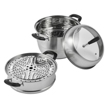 Vevor SCZG28CM0000NDJSGV0 11 in. 3 Tier Steamer Pot with 8.5 qt. Stock Pot Stainless Steel Vegetable Steamer & 2 Steaming Tray 