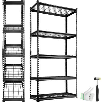 Vevor XLZLKHJCL16DX33EEV0 36 x 16 x 72 in. Storage Shelving Unit, 5-Tier Adjustable, 2000 lbs Capacity - Black for Kitchen Pantry Basement Bathroom Laundry Closet 
