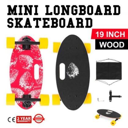 Vevor CBMNCM00000000001V0 19 in. Longboard Skateboard for 440 lbs Strong 7-Ply Russian Maple Complete Cruiser Skateboard with Handle, Red Strawberry