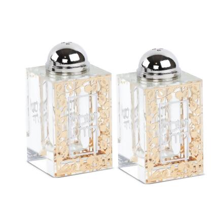 Schonfeld Collection 230902 Crystal Salt & Pepper Holders with Gold & Silver Plates - Set of 2 
