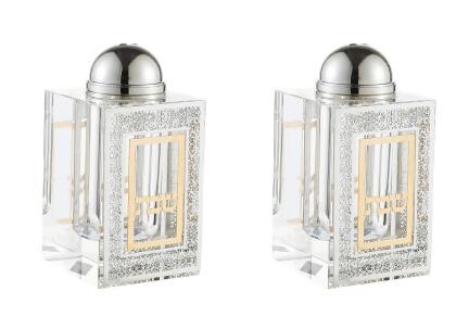 Schonfeld Collection 230806 Crystal Salt & Pepper Holders with Gold & Silver Plates - Set of 2 
