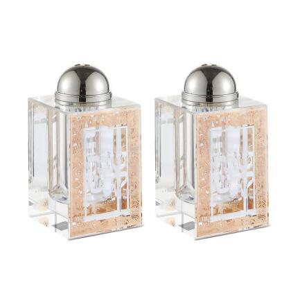 Schonfeld Collection 161542 Crystal Salt & Pepper Holders with Gold & Silver Plates - Set of 2 