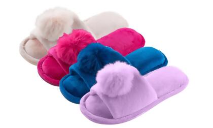 DDI 2374260 Girls Pom-Pom Slide Slippers, 4 Assorted Color - Small & Extra Large - Pack of 36