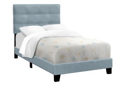 Monarch Specialties I 5919T Juvenile Transitional Bed with Upholstered for Youth - Light Blue Velvet - Twin Size 