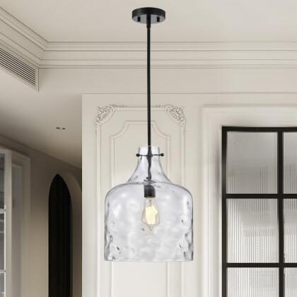 Warehouse of Tiffany MDG40602/1BK Daelan 12 in. 1-Light Indoor Matte Black Finish Pendant Light with Light Kit 