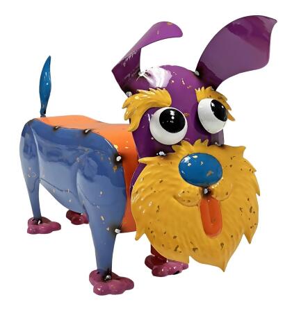 Continental Art Center 23734 Colorful Enameled Metal Dog Statue - Blue & Green 