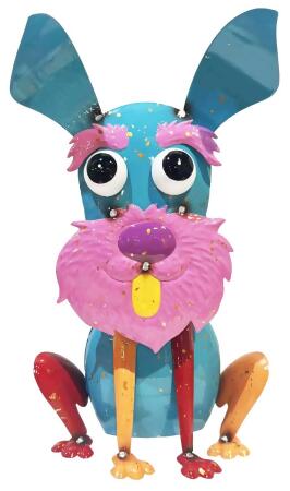 Continental Art Center 21231A Colorful Enameled Metal Dog Statue - Blue & Pink 