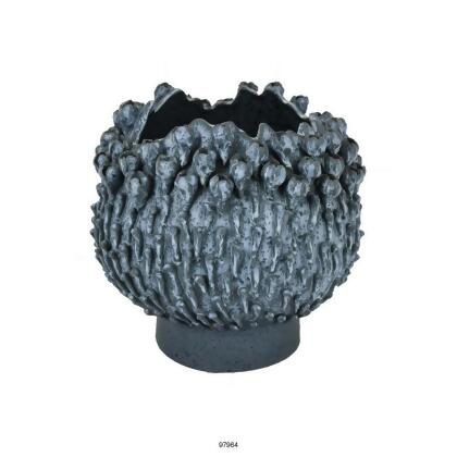 Benjara BM312555 12 in. Decorative Bowl with Drop Accents - Modern Style - Ceramic - Blue 