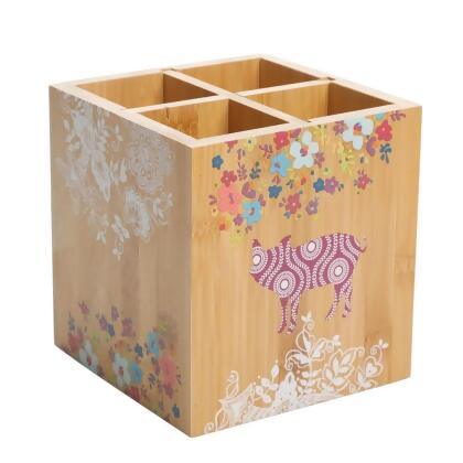 Urban Market 122889.01 5.5 in. Gibson Square Bamboo Utensil Holder in Animal & Floral Print 