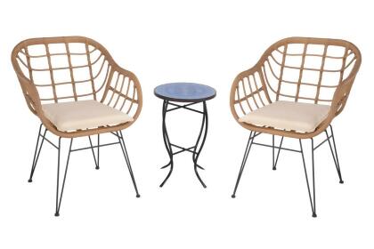 W Unlimited B2130XW2127LB Faux Rattan Basket Chair Set with Mosiac Accent Table, Light Brown 