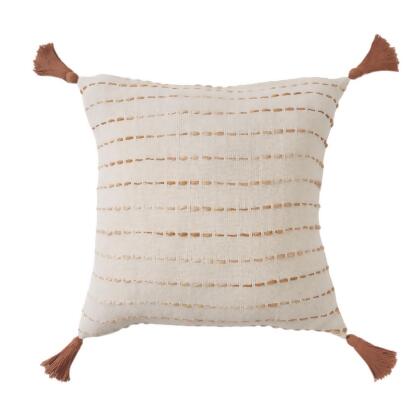 Homeroots 554551 20 in. White Cotton Pillow with Tassels Edges