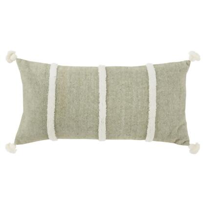 HomeRoots 518711 14 x 14 in. Green & White Cotton Pillow with Tassels Edges 