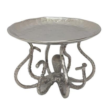 Sagebrook Home 20828 14 in. Octopus Holding Up Bowl, Silver 