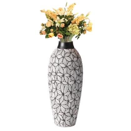 Uniquewise QI004063.BK.3 Timeless Flower-Inspired Ceramic Vase - Unique White 17-Inch-Tall Round Table Decor for Entryway Dining Room Living Room - Classic White Pottery - Elegant Home Accent with Chic Floral Touch 