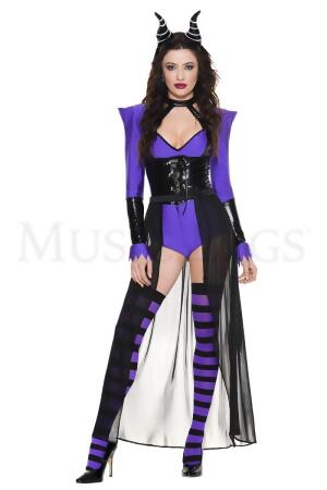 Music Legs 71016-ML Malevolent Villain Costume for Women, Purple & Black - Medium-Large - 4 Piece 
