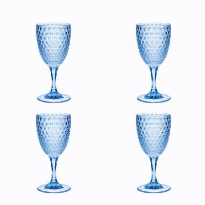 HomeRoots 521104 Diamond Acrylic Stemmed All Purpose Wine Glass, Blue - Set of 4 