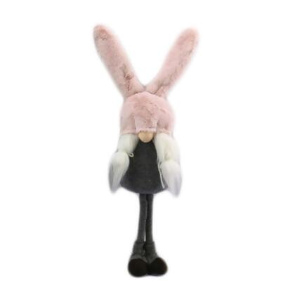 HomeRoots 493024 20 in. Fabric Bunny Ears Sitting Gnome Sculpture, Gray & Pink 