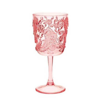 HomeRoots 521108 Paisley Acrylic Stemmed All Purpose Wine Glass, Pink - Set of 4 
