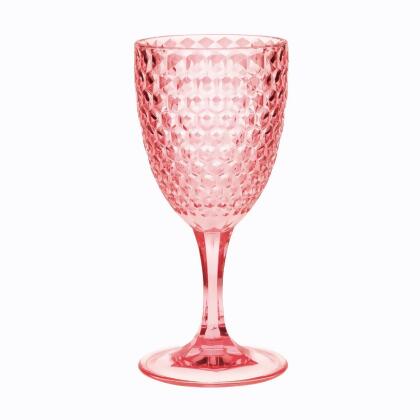 HomeRoots 521105 Diamond Acrylic Stemmed All Purpose Wine Glass, Pink - Set of 4 