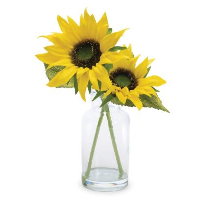 Melrose 92763DS 12 in. Polyester & Glass Sunflower in Vase, Yellow & Green - Set of 2 