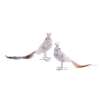 Melrose 91531DS 9 x 5 in. Foam & Fabric Royal Bird Figurines, White & Silver - Set of 6 