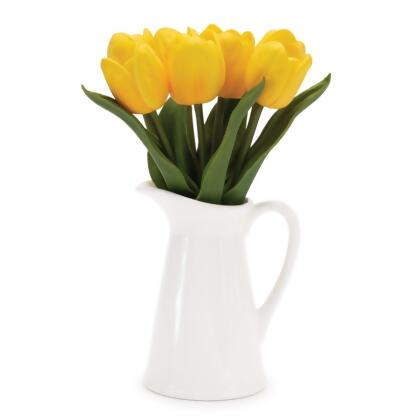 Melrose 92766DS 9.5 in. Polyester & Ceramic Tulip in Vase, Yellow & Green - Set of 2 