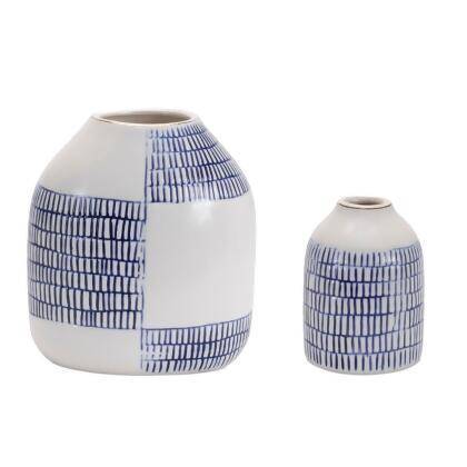 Melrose 92536DS 3 x 4 in. & 6 x 6.5 in. Ceramic Vase, White & Blue - Set of 2 