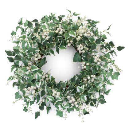 Melrose 92681DS 23 in. Polyester & Twig Mixed Foliage & Berry Wreath, Green & White 
