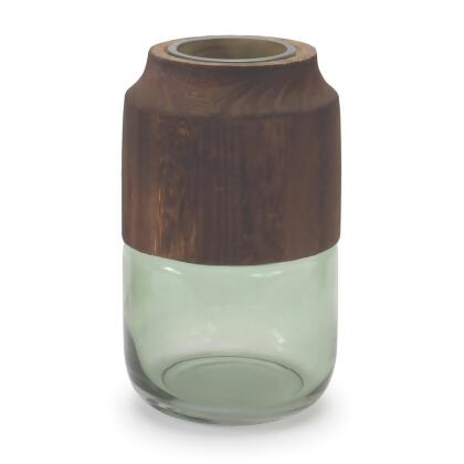 Melrose International 88711DS Sage Glass Vase with Wood Accent - 9 in. 