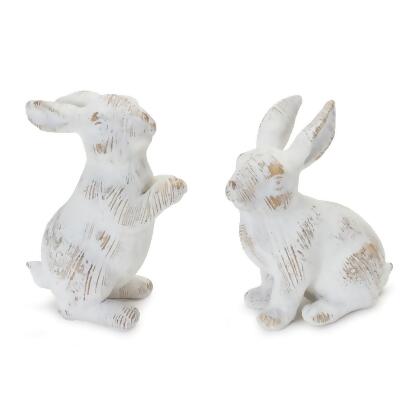Melrose International 88201DS White Washed Rabbit Figurine - Set of 2 