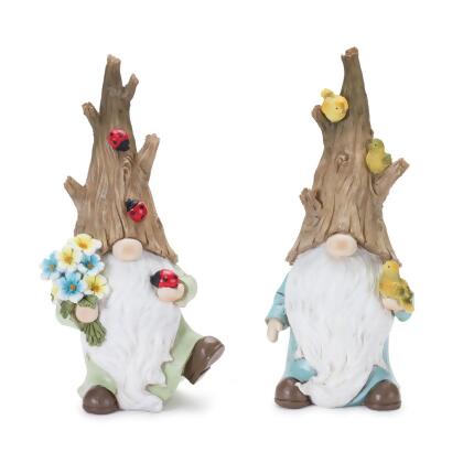 Melrose International 88530DS Tree Trunk Gnome Figurine - Set of 2 