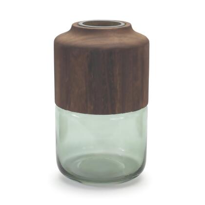 Melrose International 88710DS Sage Glass Vase with Wood Accent - 11 in. 