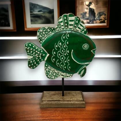 Metrotex Designs 12239 Wasabi Fish on Stand Sculpture - Green & Henna 