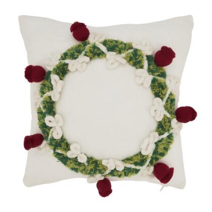 Saro Lifestyle 8812.M12SC 12 in. Evergreen Elegance Wreath Throw Square Pillow Cover, Multi Color 