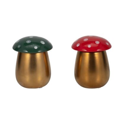 Sagebrook Home 80376-01 6 in. 6 oz Santal Spruce Mushroom Candle, Red & Green - Set of 2 
