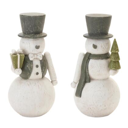 Melrose 91888DS 10 in. Resin Snowman Figurine, White & Green - Set of 2 