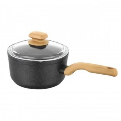 Korkmaz A1240 2 Liter Montana Aluminum Nonstick Saucepan with Lid & Faux Wood Handles - 2 Piece 