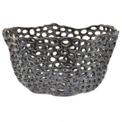 Benjara BM312697 Hina 14 in. Decorative Bowl - Mesh Design - Wavy Edges - Ceramic - Blue Finish 