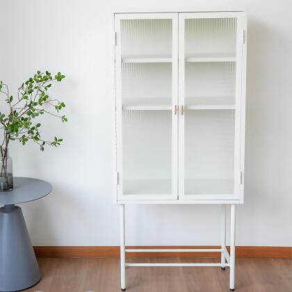 Direct Wicker DW-DC55-WH-GD Modern Solid Color Matte Glass Storage Cabinet with Adjustable Shelves, White 