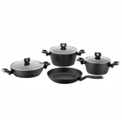 Korkmaz A2890 Nora Aluminum Nonstick Cookware Set, Black - 7 Piece 