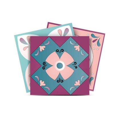 HomeRoots 390916 7 x 7 in. Vintage Turq Blush & Mauve Peel & Stick Removable Tiles 